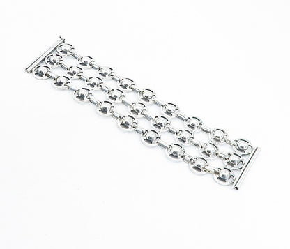 925 Sterling Silver Shiny Round Dome Link Multi Strand Chain Bracelet BT2380