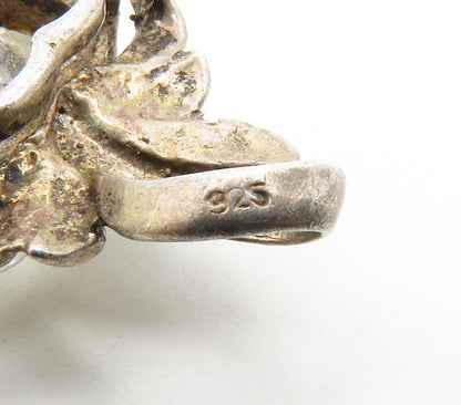 925 Sterling Silver  Vintage Cubic Zirconia Love Heart Ribbon Pendant  PT12936