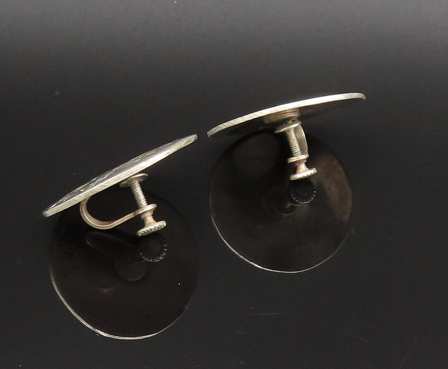 MEXICO 925 Silver  Vintage Inlaid Abalone Reptile Screw Back Earrings  EG12144