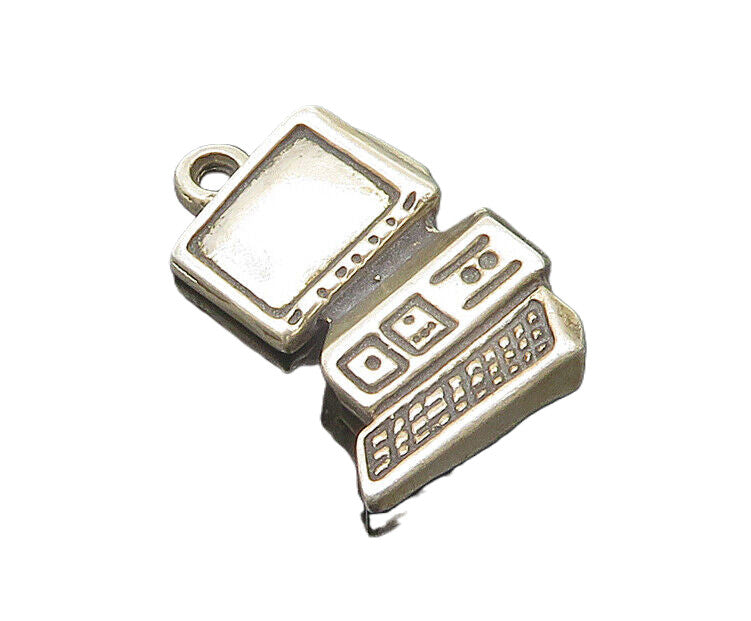 925 Sterling Silver  Vintage Desk Top Computer Petite Pendant  PT17974
