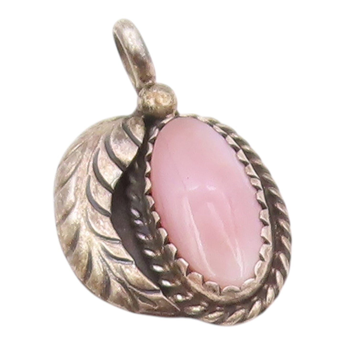 NAVAJO 925 Sterling Silver  Vintage Mother Of Pearl Feather Pendant  PT13914