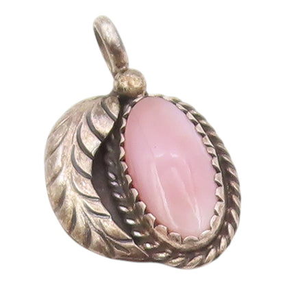 NAVAJO 925 Sterling Silver  Vintage Mother Of Pearl Feather Pendant  PT13914