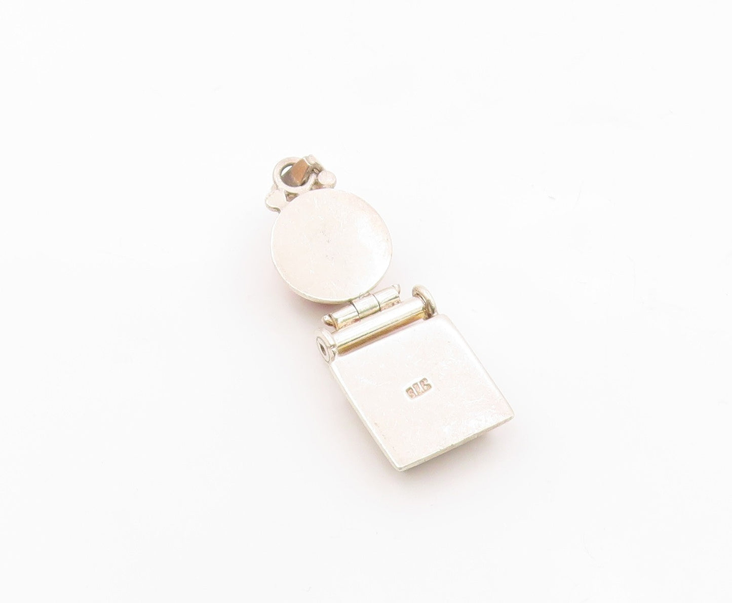 925 Sterling Silver  Vintage Round & Square Orange Agate Drop Pendant  PT21568