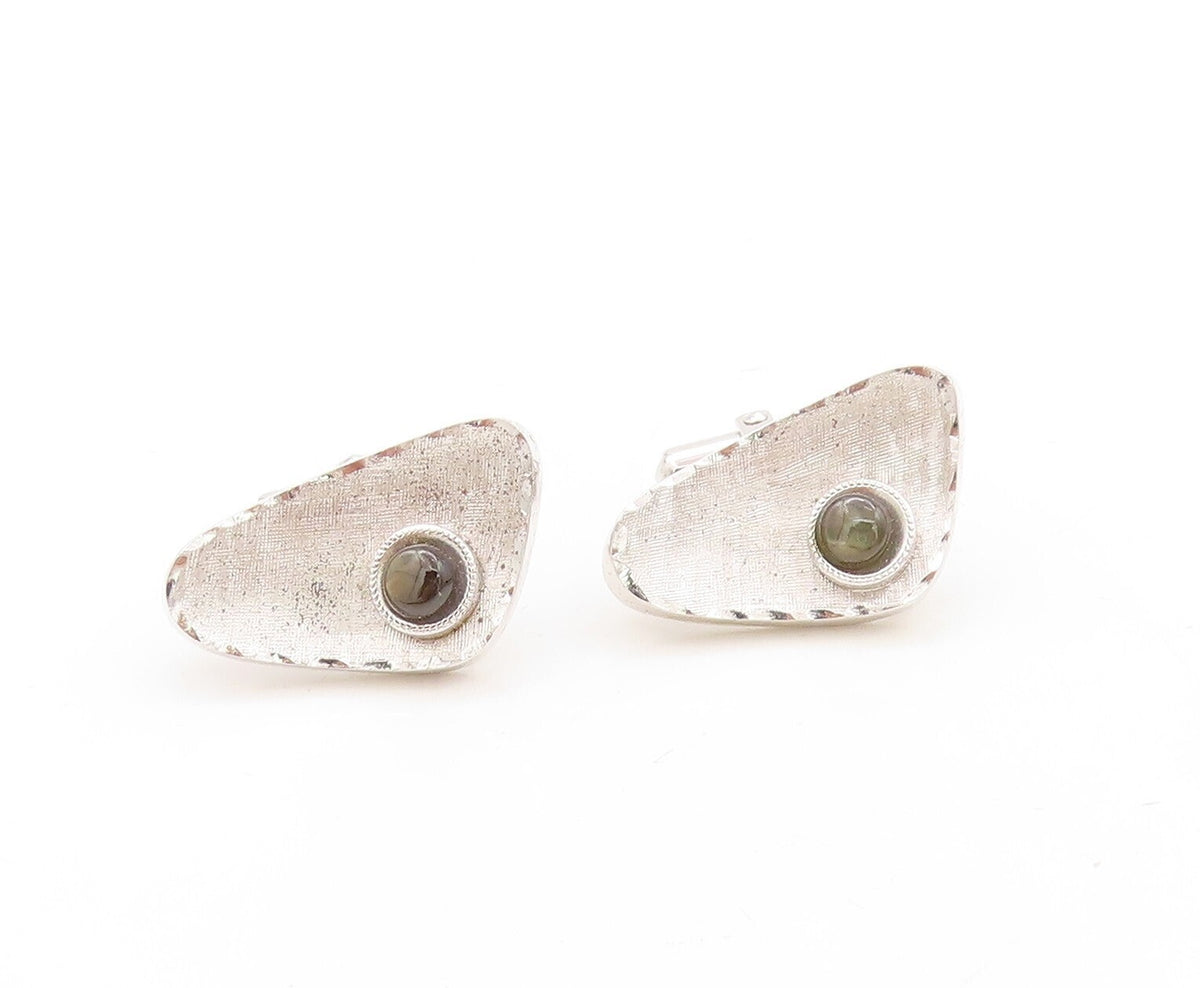 925 Sterling Silver Vintage Cuff Links Designer Triangular Cut Cat's Eye  TR3795