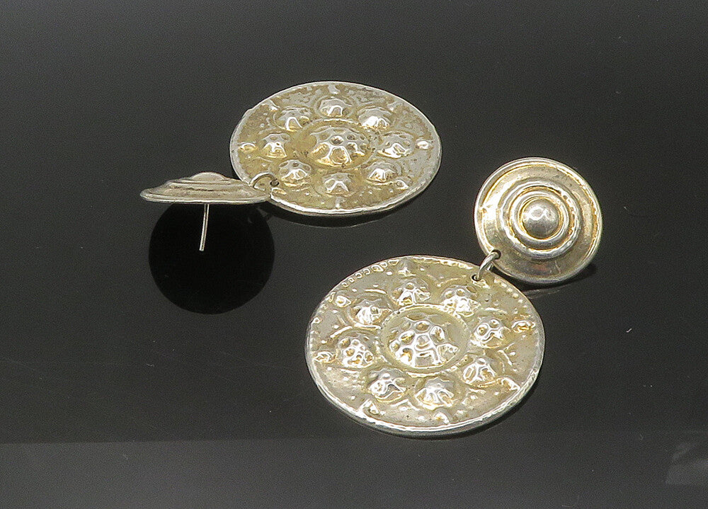 MEXICO 925 Sterling Silver  Vintage Hammered Detail Dangle Earrings  EG10952