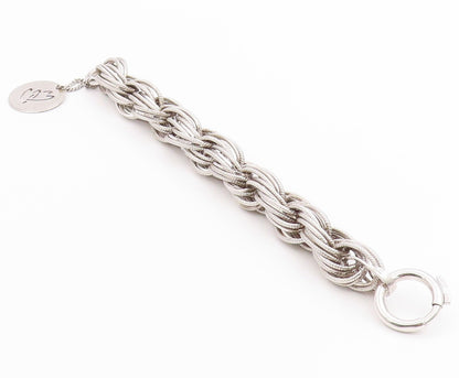 925 Sterling Silver Vintage Bracelet PIANEGONDA Roped Oval Rings Linked  BT11286