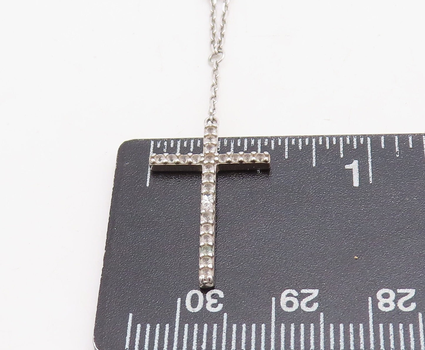 925 Sterling Silver  Topaz Religious Cross Petite Chain Necklace  NE1922