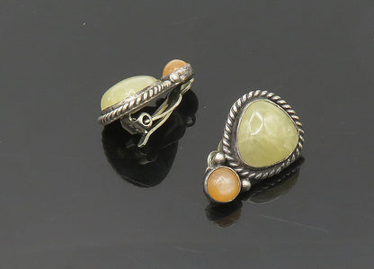 NAVAJO 925 Sterling Silver Vintage Cabochon Cut Quartz Drop Earrings EG9818