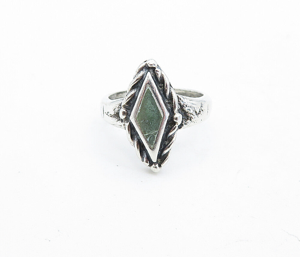 SOUTHWESTERN 925 Silver Vintage Inlaid Jasper Twist Band Ring Sz 5 RG5437