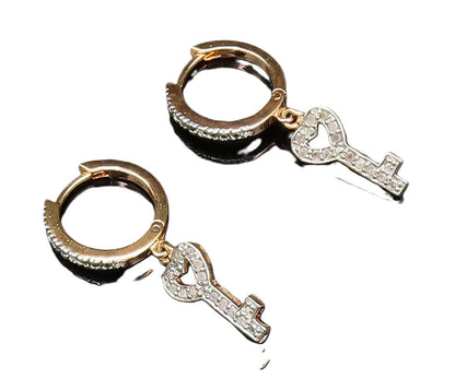 925 Silver  Vintage Gold Plated Genuine Diamonds Love Key Earrings  EG12071