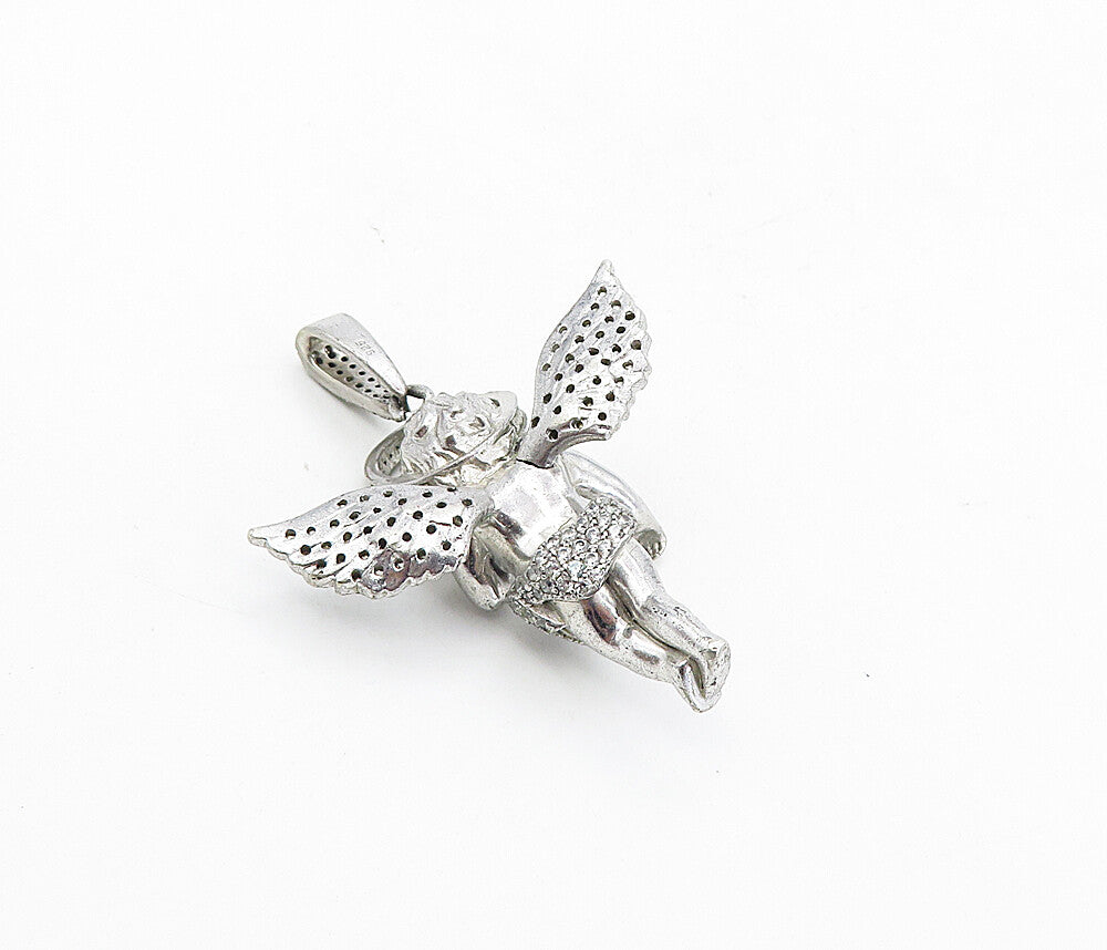 925 Sterling Silver  Vintage Topaz Encrusted Baby Angel Drop Pendant  PT6281