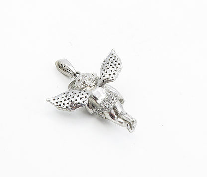 925 Sterling Silver  Vintage Topaz Encrusted Baby Angel Drop Pendant  PT6281