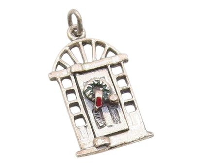 925 Sterling Silver  Vintage Front Door With Floral Wreath Pendant  PT17451