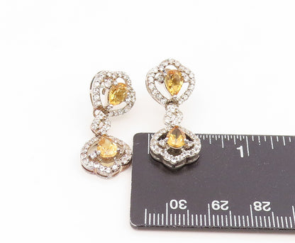 925 Sterling Silver Vintage Earrings Citrine & Halo Topaz Elegant Dangle EG14163