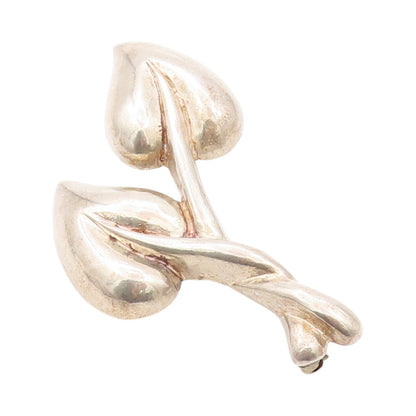 925 Sterling Silver Vintage Brooch Modernist Interwind Carved Leaves  BP11528