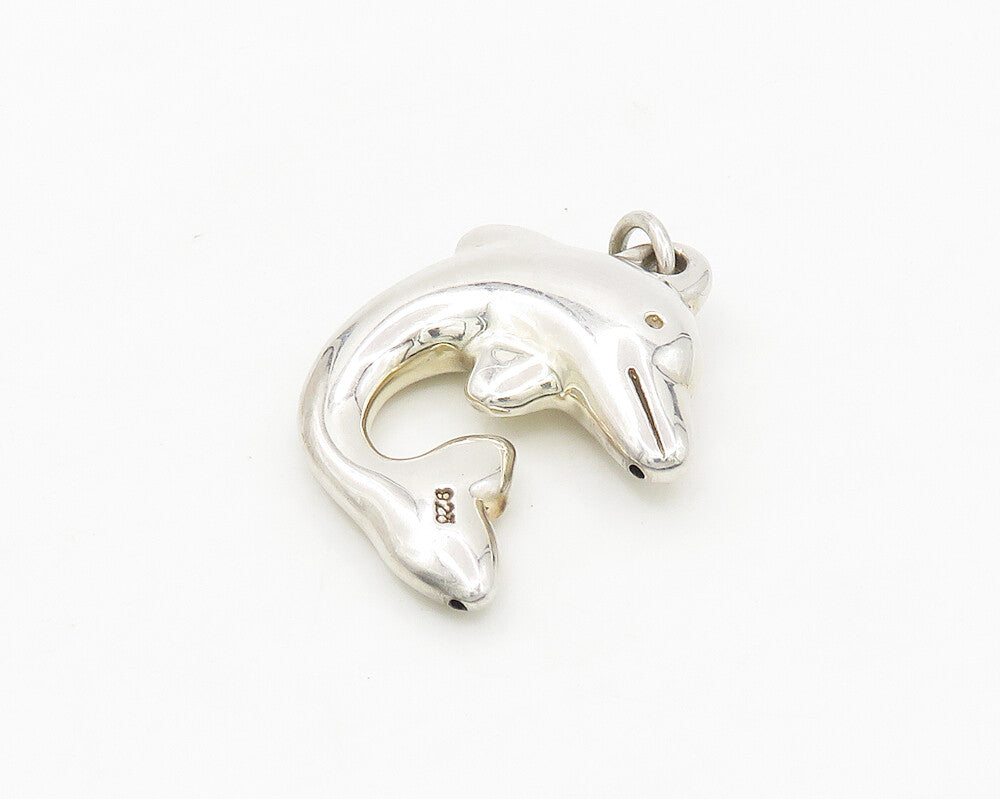 925 Sterling Silver  Vintage Shiny Hollow Dolphin Pendant  PT13837