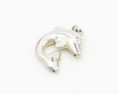 925 Sterling Silver  Vintage Shiny Hollow Dolphin Pendant  PT13837