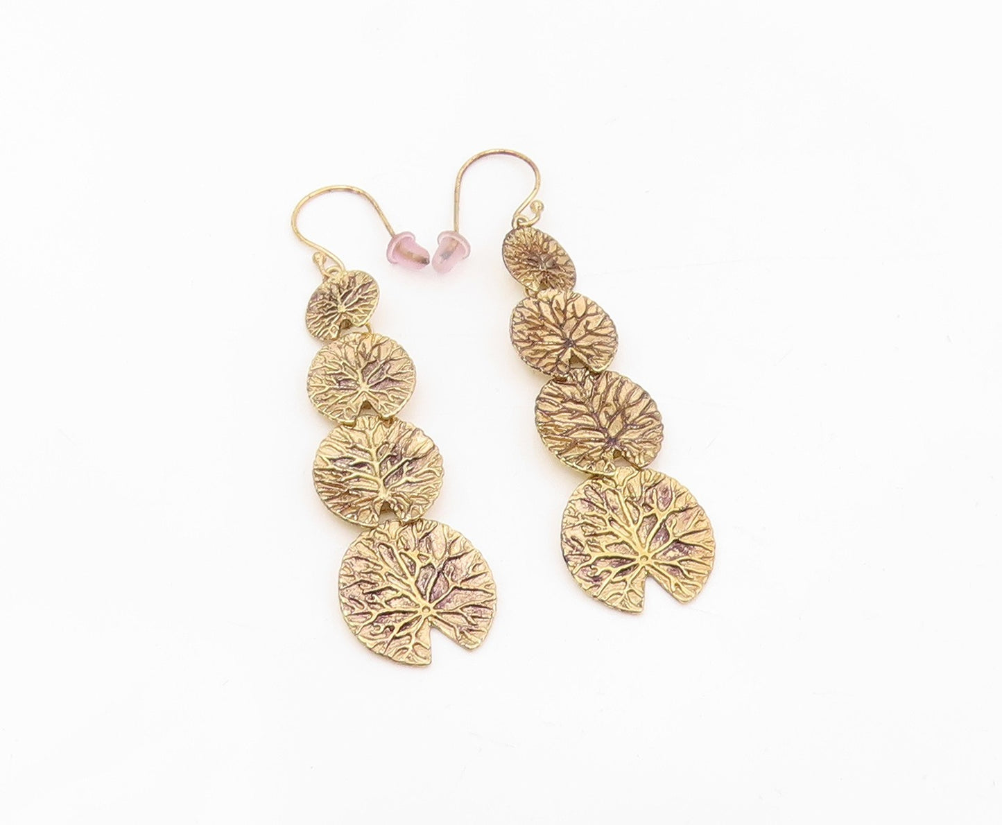 925 Sterling Silver Vintage Earrings Gold Plated Etched Lotus Leaf Drop  EG13887