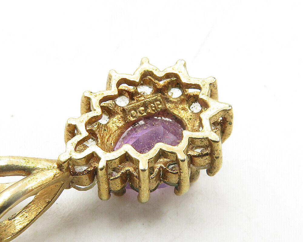 925 Sterling Silver  Vintage Amethyst & Topaz Shiny Tear Drop Pendant  PT7502