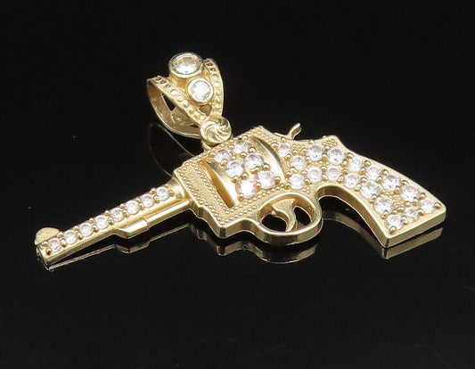 10K GOLD  Vintage Sculpted Cubic Zirconia Pistol Gun Pendant  GP450