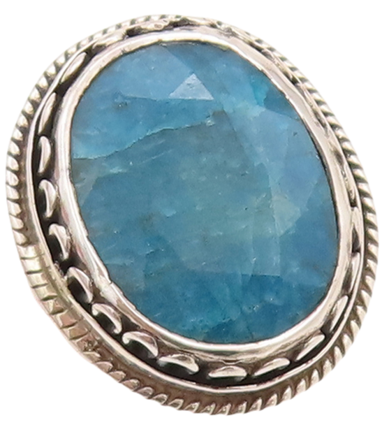 925 Sterling Silver Vintage Ring Swirly Oval Cut Blue Gemstone  Sz 7  RG29176