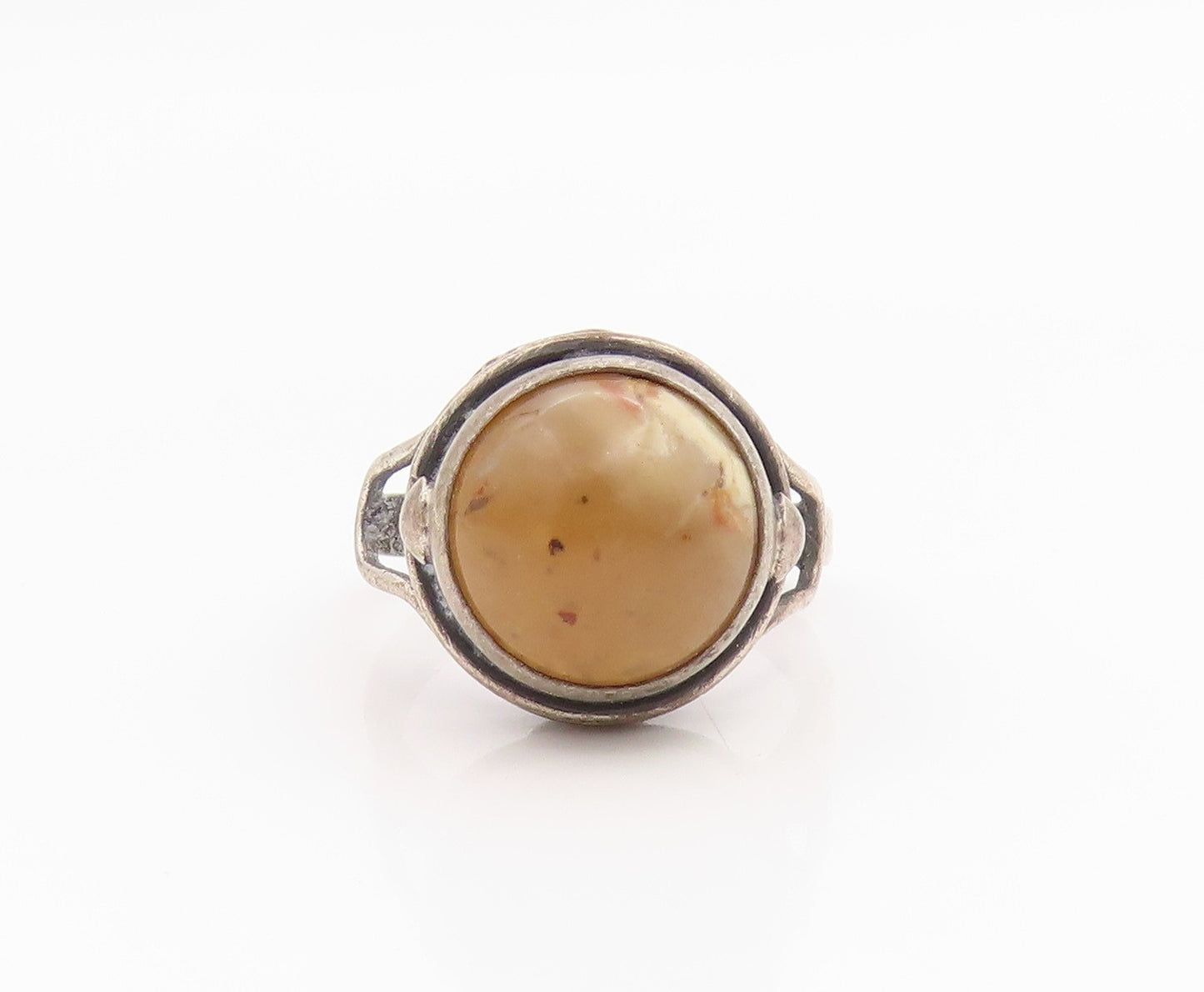 925 Sterling Silver Vintage Ring POLAND Cabochon Gemstone Band  Sz 5.5  RG35456