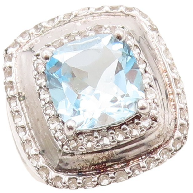925 Sterling Silver Vintage Ring Large White Square Cut Blue Topaz  Sz 7 RG30787