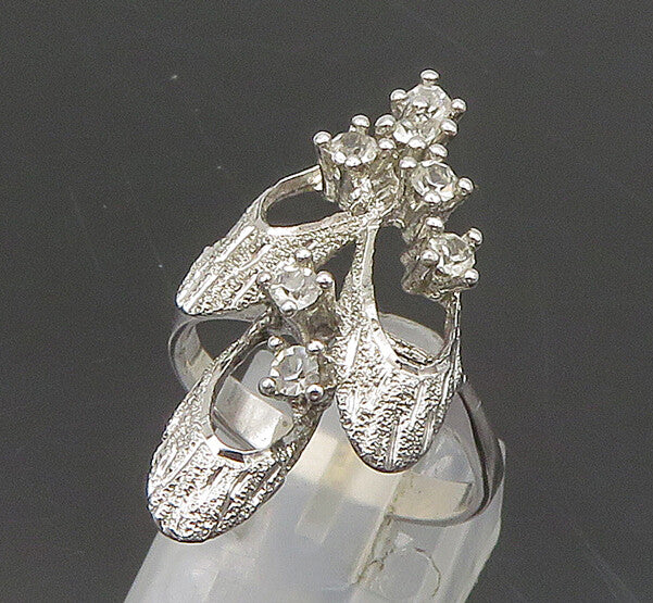 925 Sterling Silver  Vintage Topaz Floral Motif Cocktail Ring Sz 6.5  RG19480