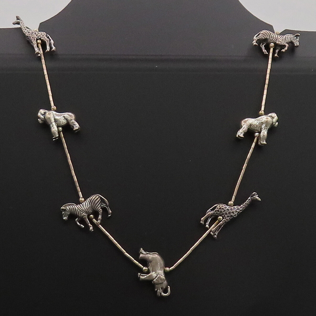 925 Silver Vintage Southwestern Design Mini Animals Link Chain Necklace NE4047