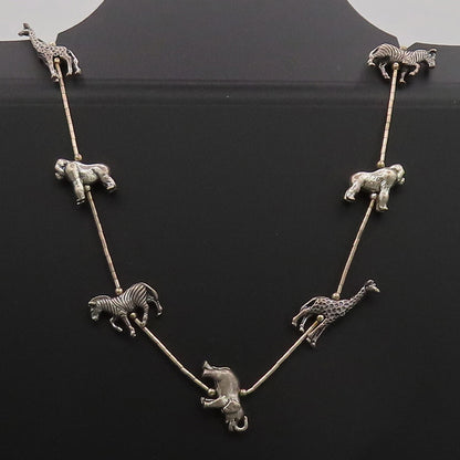 925 Silver Vintage Southwestern Design Mini Animals Link Chain Necklace NE4047