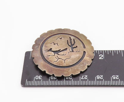 925 Sterling Silver Vintage Brooch Pin Roadrunner & Cactus  BP12453