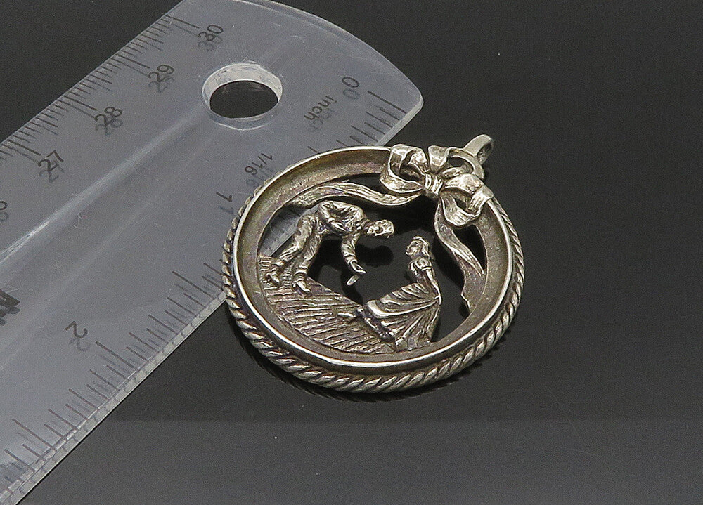 925 Sterling Silver  Vintage Dancing Couple Dark Tone Round Pendant  PT18036