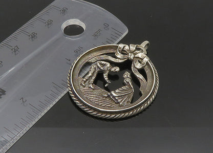 925 Sterling Silver  Vintage Dancing Couple Dark Tone Round Pendant  PT18036