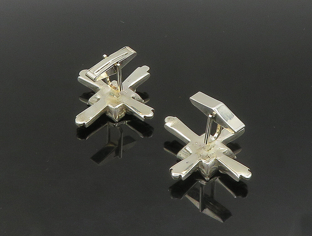 925 Sterling Silver  Vintage Shiny Flower & Cross Solid Cufflinks  TR3264