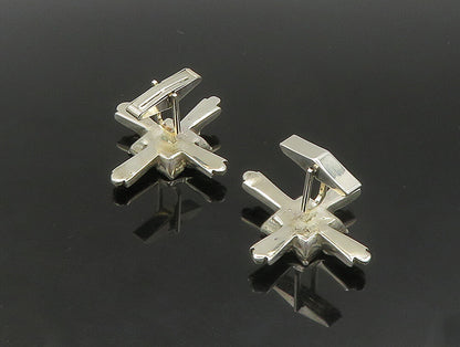925 Sterling Silver  Vintage Shiny Flower & Cross Solid Cufflinks  TR3264