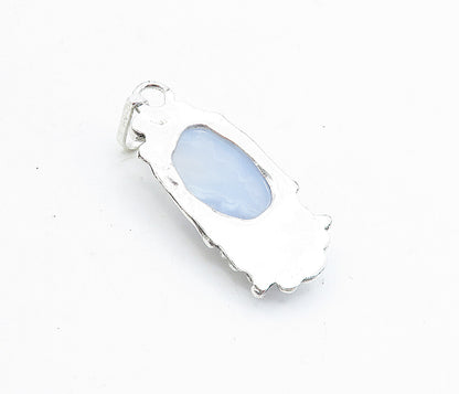 925 Sterling Silver  Vintage Cabochon Cut Blue Agate Sculpted Pendant  PT3453