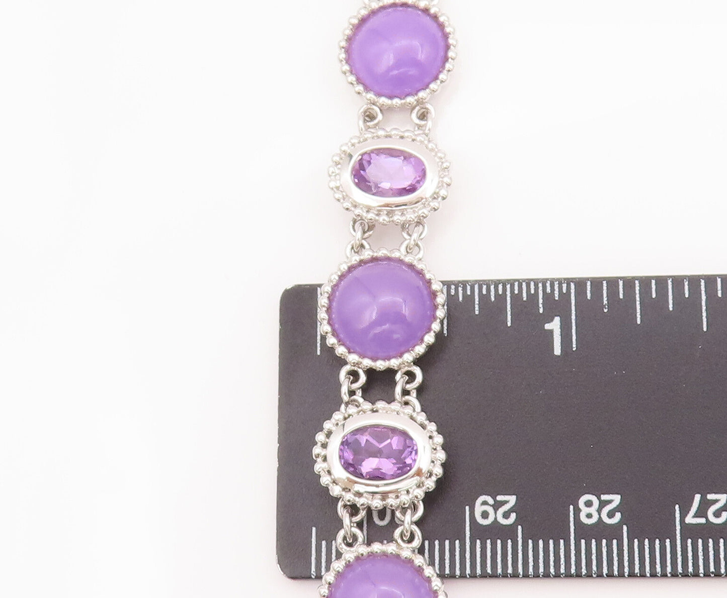 925 Sterling Silver Vintage Bracelet Oval & Round Amethyst Halo Beaded  BT10428