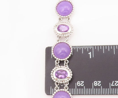 925 Sterling Silver Vintage Bracelet Oval & Round Amethyst Halo Beaded  BT10428