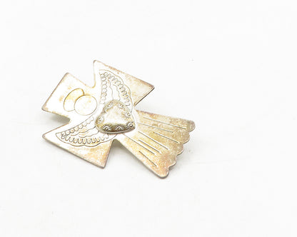 CAROLYN POLLACK RELIOS 925 Silver  Vintage Love Heart Angel Brooch Pin  BP4036