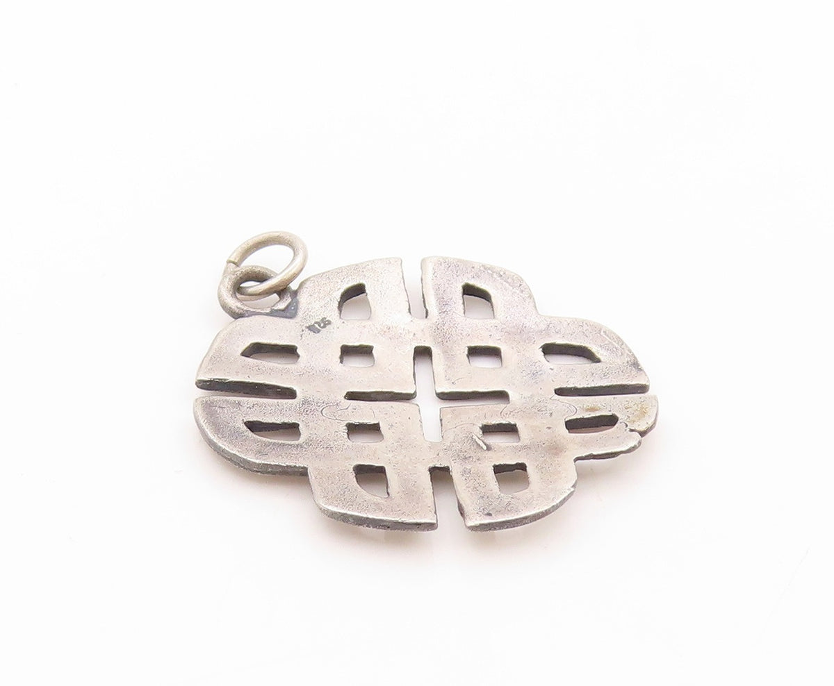 925 Sterling Silver Vintage Pendant Cutout Circle Of Celtic Knots PT24179
