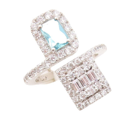 925 Sterling Silver Vintage Ring Designer Blue & White Topaz Bypass Sz 7 RG30462