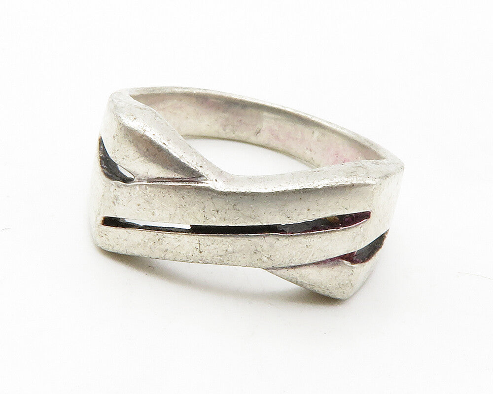 925 Sterling Silver  Vintage Shiny Crossover Dome Band Ring Sz 7   RG14468