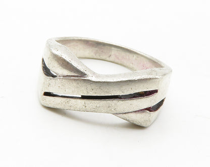 925 Sterling Silver  Vintage Shiny Crossover Dome Band Ring Sz 7   RG14468