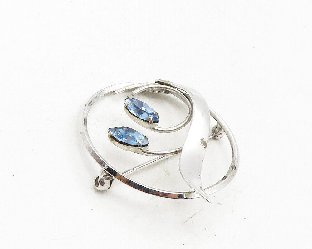 LAMODE 925 Sterling Silver  Vintage Blue Topaz Shiny Floral Brooch Pin  BP4130