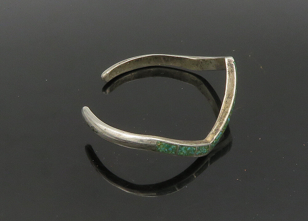 ZUNI NAVAJO 925 Silver  Vintage Inlaid Turquoise Pointed Cuff Bracelet  BT8941