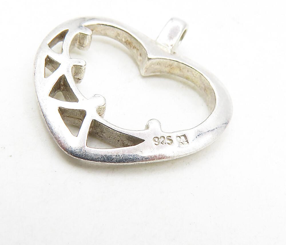 925 Sterling Silver  Vintage Shiny Open Love Heart Unity Drop Pendant  PT6546