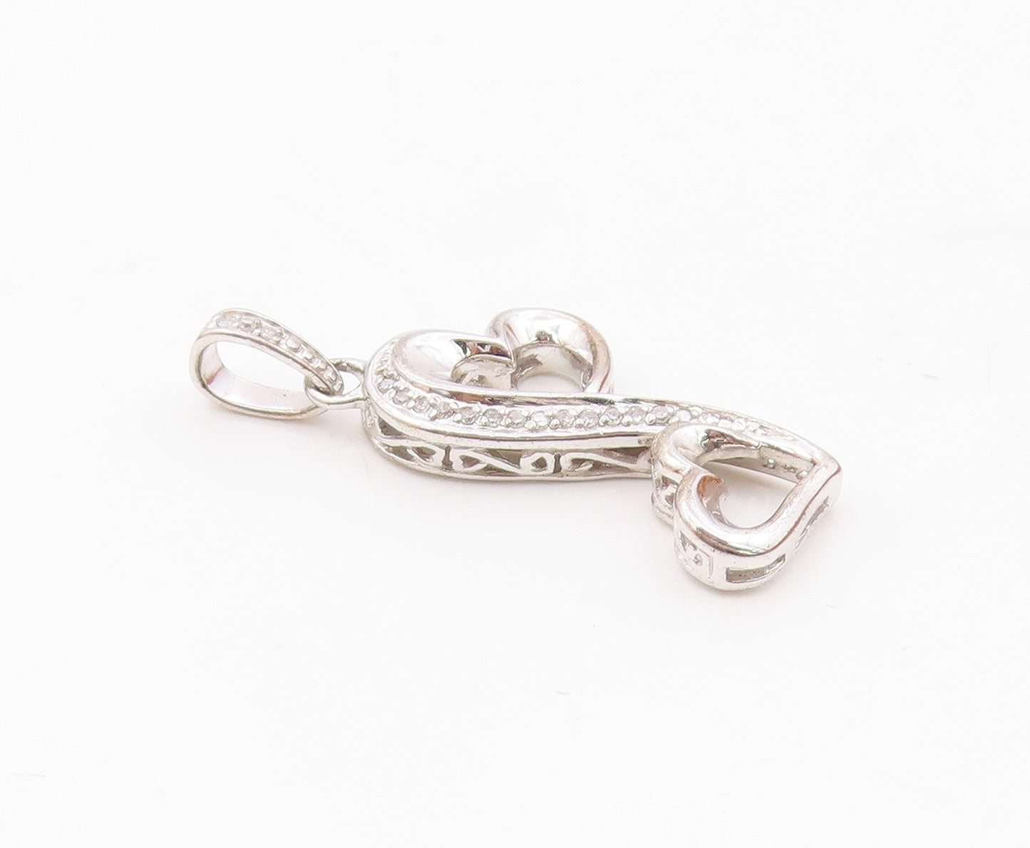 925 Silver  Vintage Genuine Diamonds Floating Love Hearts Pendant  PT21169