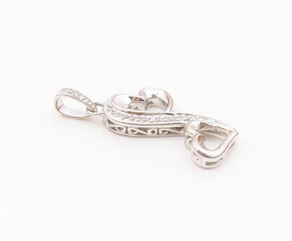 925 Silver  Vintage Genuine Diamonds Floating Love Hearts Pendant  PT21169