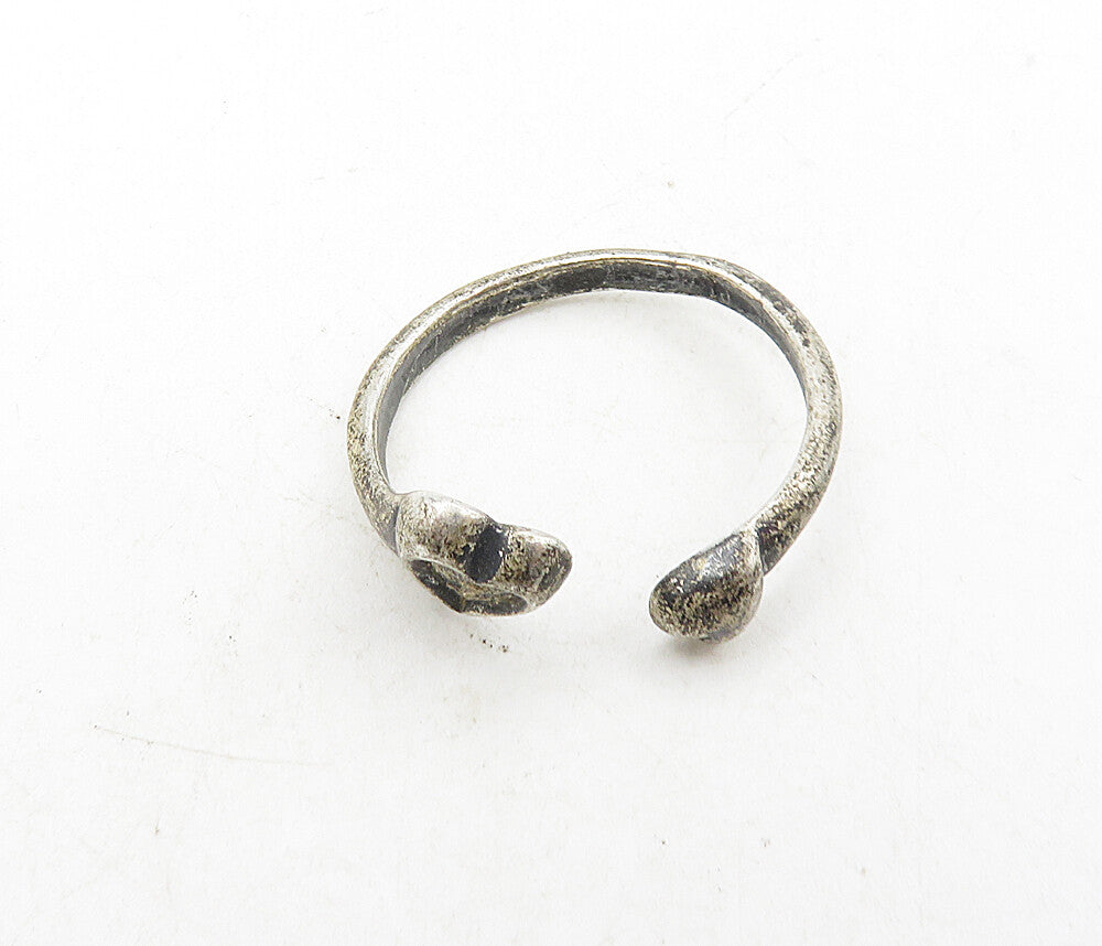 925 Sterling Silver  Vintage Dark Tone Love Heart Wrap Band Ring Sz 9  RG9046