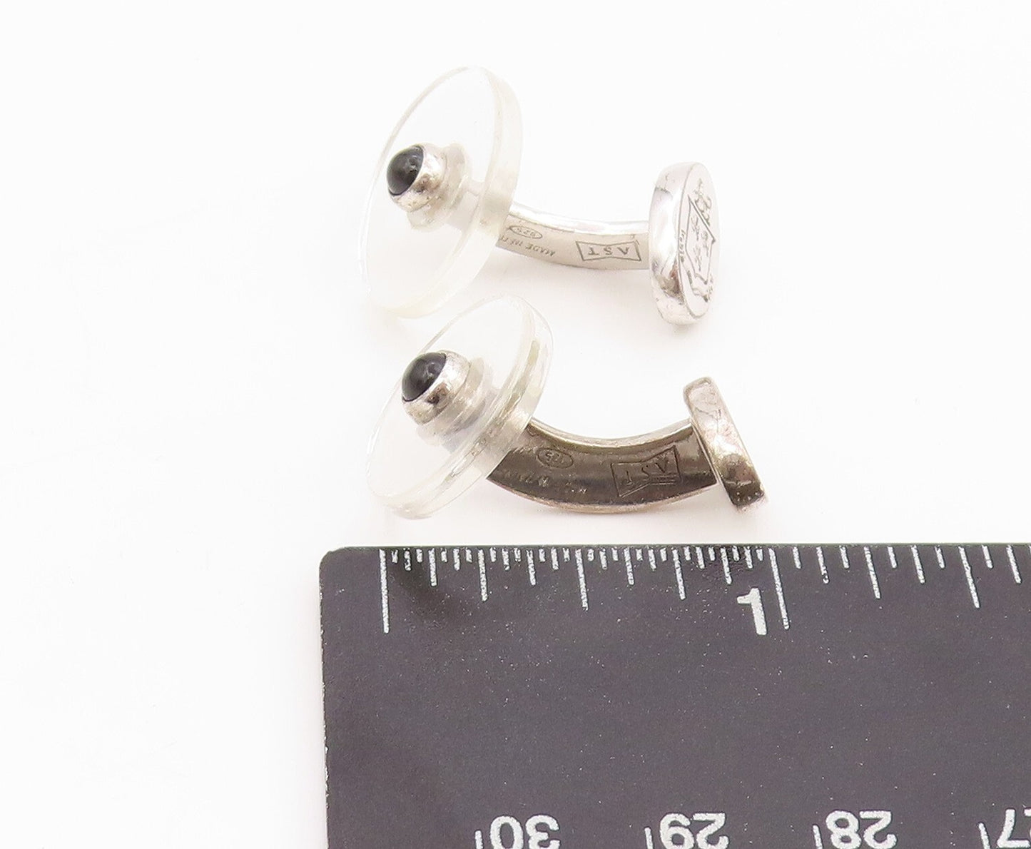 925 Sterling Silver Vintage Cuff Links ENGLAND Transparent Oval & Onyx  TR3856